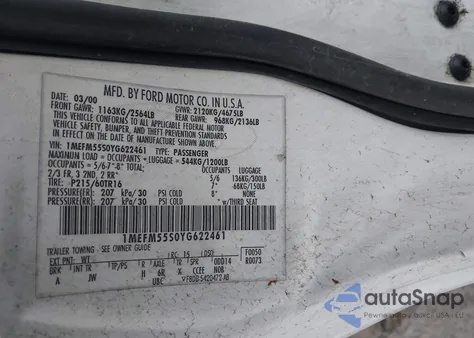 2000 Mercury Sable Ls Premium z USA, uszkodzony, nr VIN 1MEFM55S0YG622461